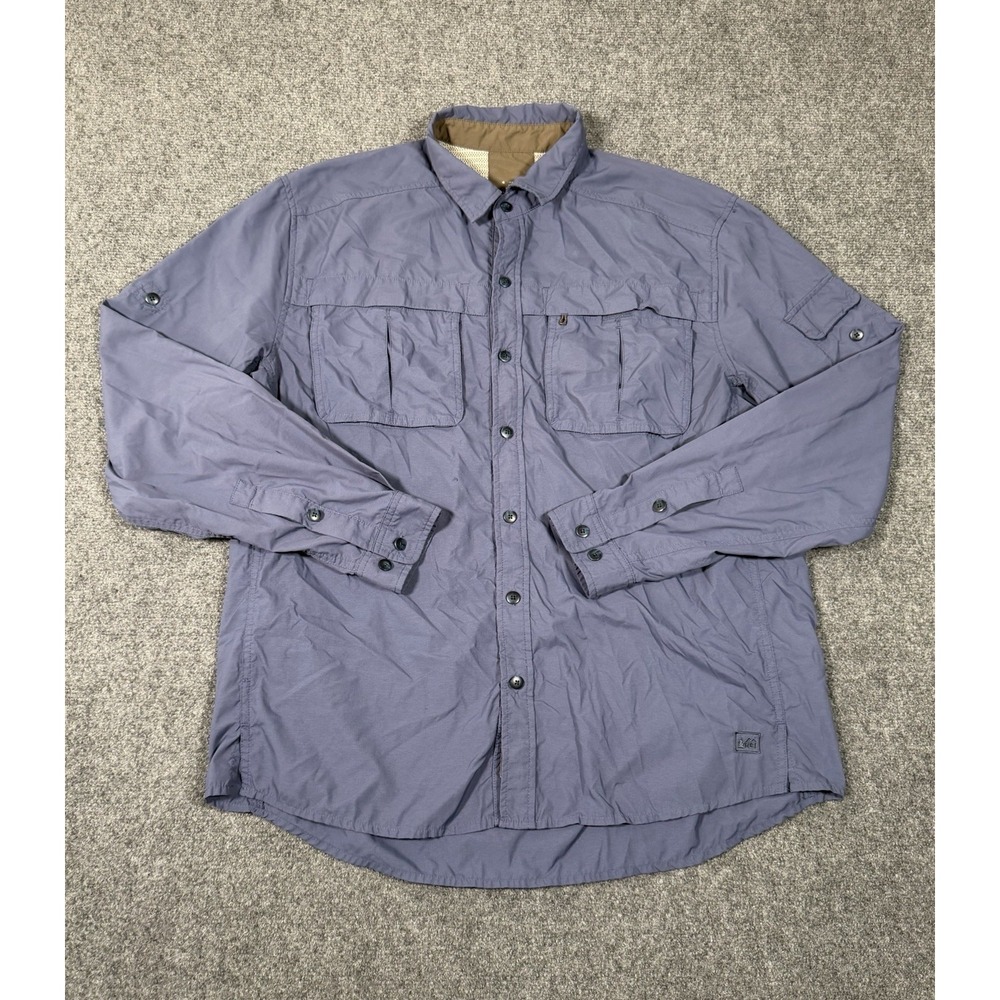 REI Co-op Mens Large Blue Long Sleeve Hiking Fishing Casual Button Down Shirt